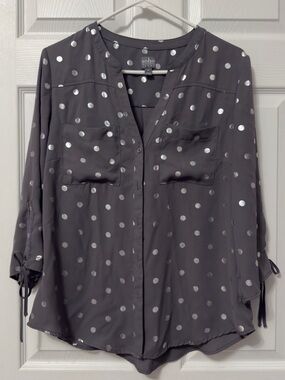 Soho Charcoal Blouse with Silver Polka Dots